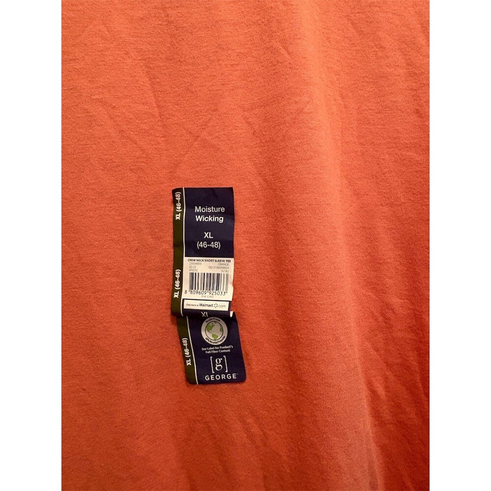 George Men's T-Shirt XL Orange Moisture Wicking Crew Neck Short Sleeve - Picture 2 of 5